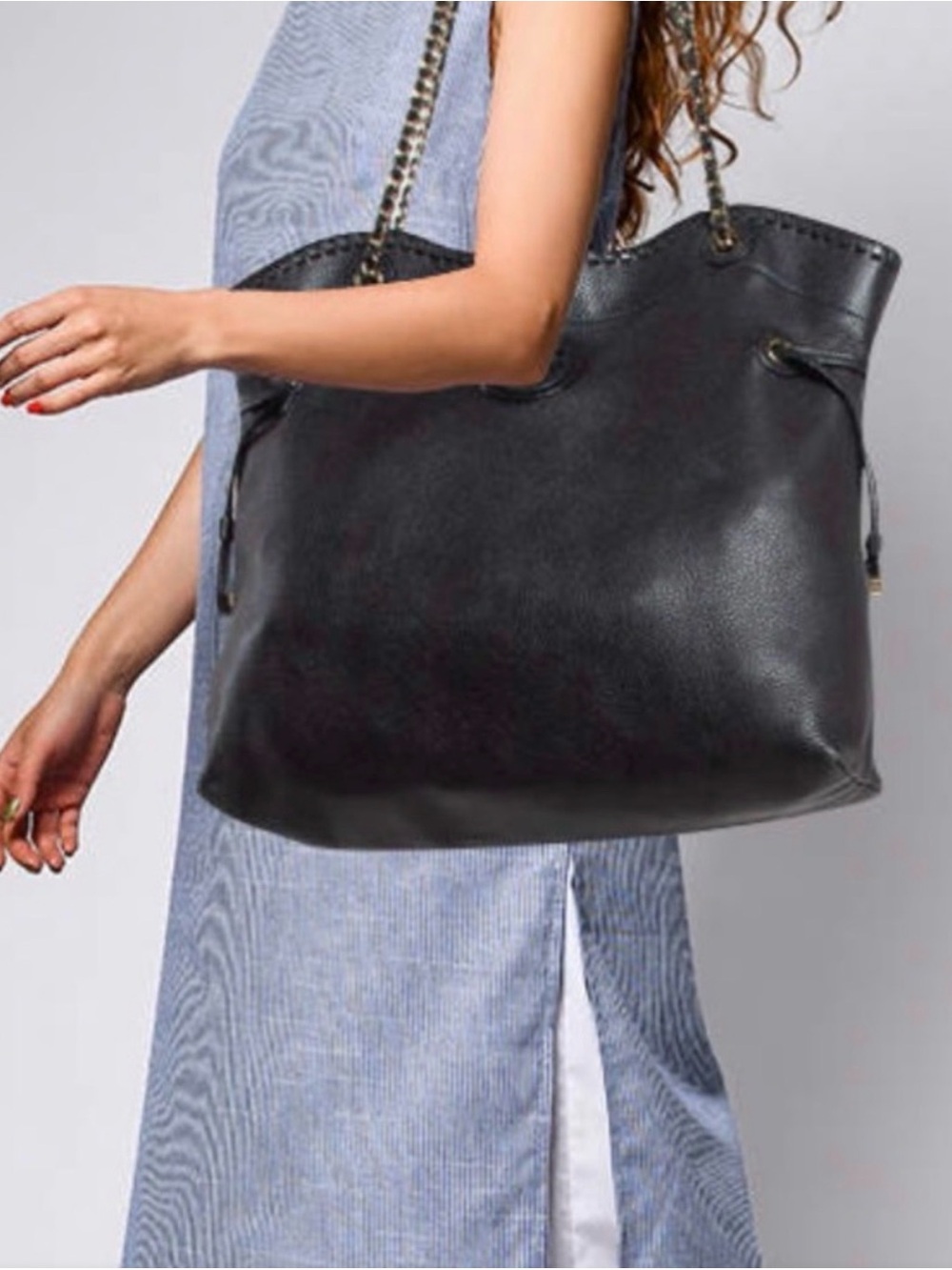 Tory Burch Black Leather Chain-Handle Tote - Picture 10 of 10